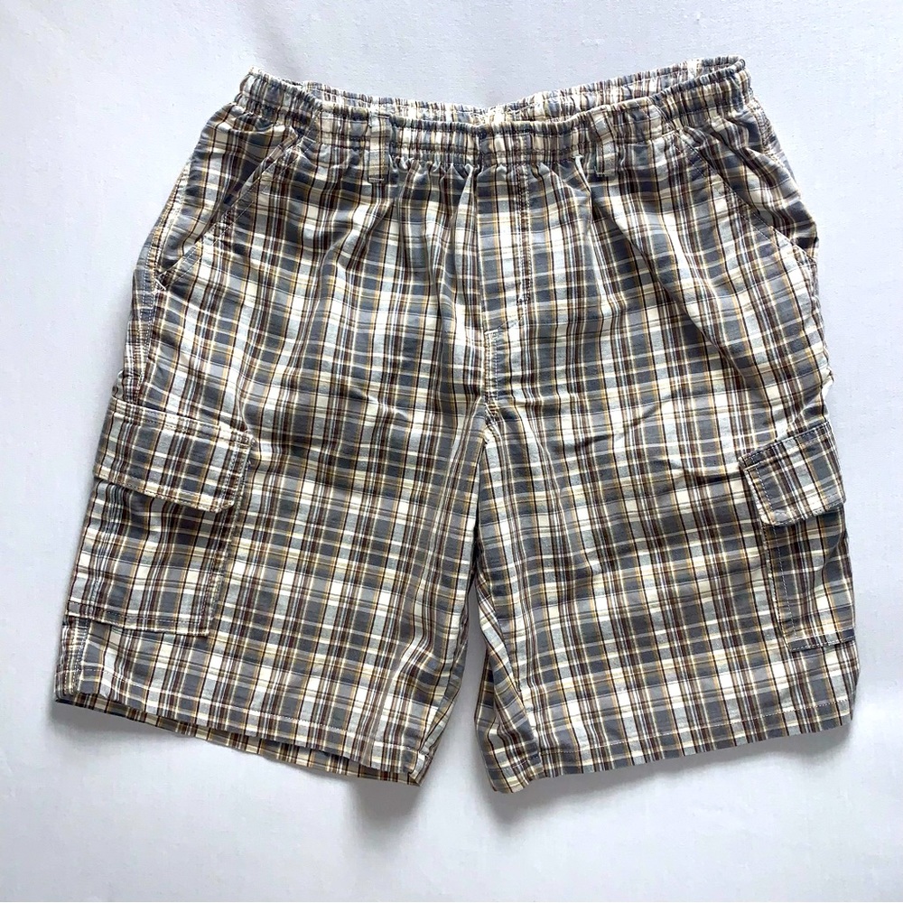Plaid Preppy Cargo Shorts Boy’s 18H Spring Summer Elastic Waist Pull On Spring